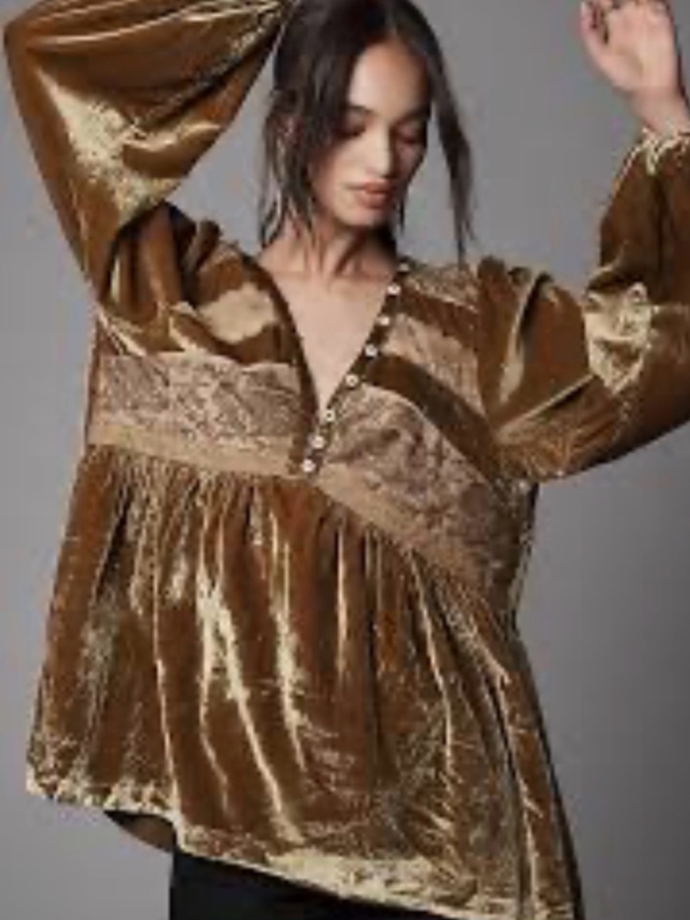 NWT Anthropologie Long Sleeve Velvet Lace Babydoll Top Size Medium